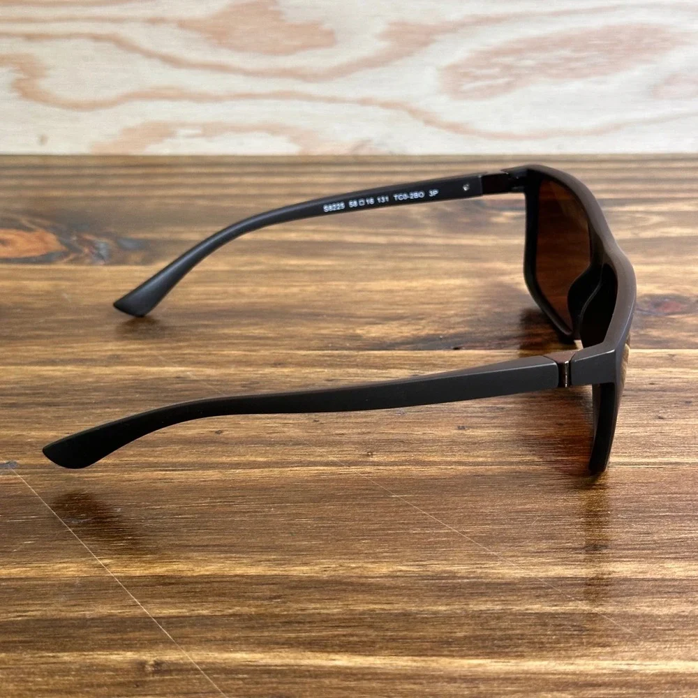 MERRY'S Polarized Sunglasses Matte Brown Rectangular Lens S8225 Design Italy